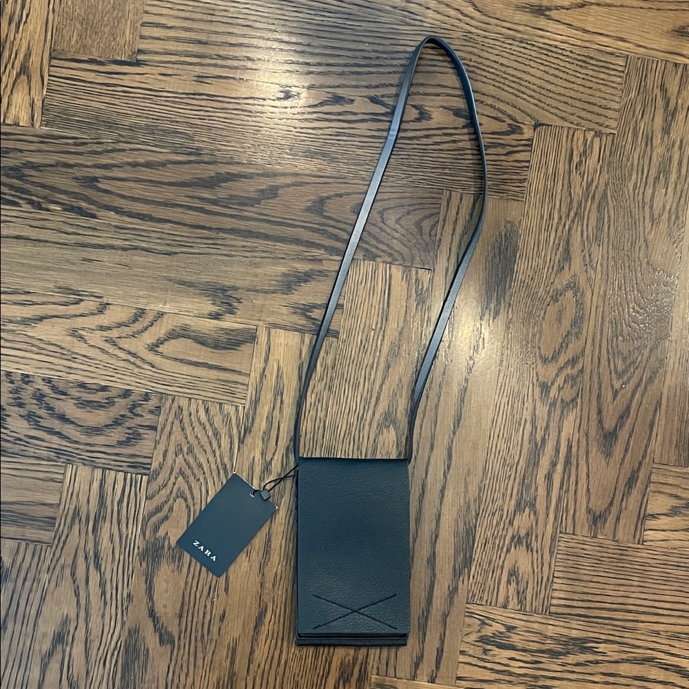 Zara Black Faux Leather Wallet/Phone Crossbody Bag